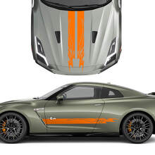 Kap en zijkanten dubbele tribale grafische strepen Decal kit voor Nissan GT-R
 3
