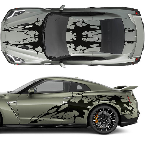 Kap en zijkanten Dual Blood grafische strepen Decal Kit voor Nissan GT-R
 1