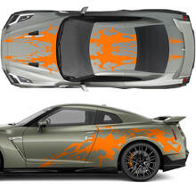 Kap en zijkanten Dual Blood grafische strepen Decal Kit voor Nissan GT-R
 3