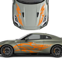 Kap en zijkanten dubbele tribale tattoo grafische strepen sticker kit voor nissan gt-r
 3