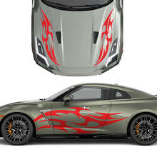 Motorkap en Zijkanten Dubbele Tribal Tattoo Grafische Strepen Decal Kit 2 voor Nissan GT-R 2