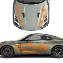 Motorkap en Zijkanten Dubbele Tribal Tattoo Grafische Strepen Decal Kit 2 voor Nissan GT-R 3