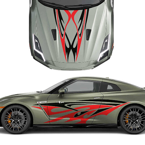 Tribal Graphics Motorkap en Zij Vinyl Decal Kit voor Nissan GT-R_1