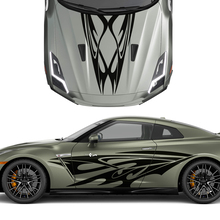 Kap en zijkanten Dual Tribal Tattoo grafische strepen Decal Kit voor Nissan GT-R 3
 2