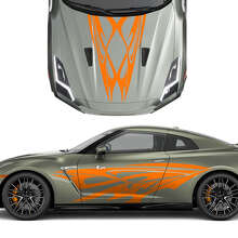 Hood en Zijkanten Dubbele Tribal Tatoeage Grafische Strepen Decal Set 3 voor Nissan GT-R 3