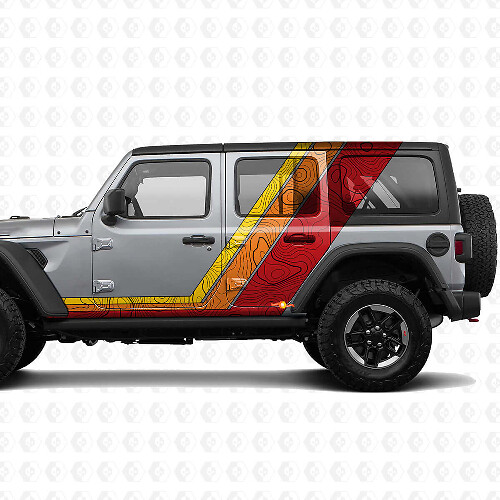 Retro topografische kaart zij- en motorkapstrepen vinyl decal kit voor Jeep Wrangler_1