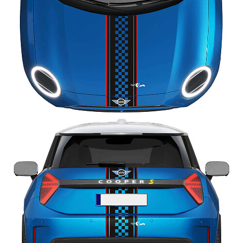 Motorkap en Achterzijde Geruite Strepen Mini Cooper Vinyl grafische decal Sticker voor Mini Cooper S