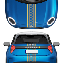 Kap en achterste geruite strepen mini cooper vinyl grafische sticker sticker voor mini cooper s
 2