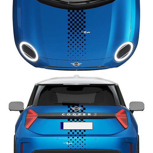 Kap en achterste geruite strepen mini cooper vinyl grafische sticker sticker voor mini cooper
