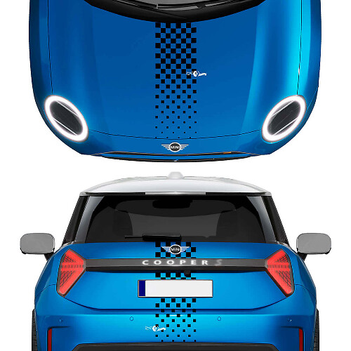 Kap en achterste geruite strepen mini cooper vinyl grafische sticker sticker voor mini cooper
