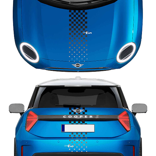 Motorkap en achterruit geruite verloopstrepen Mini Cooper Vinyl graphics decal Sticker voor Mini Cooper S
