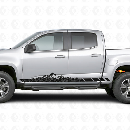 Bergtopografische Deur- & Rocker Panel Vinyl Strepen voor Chevrolet Colorado 2e Generatie 2015-2022
