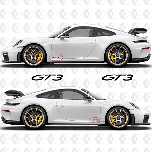 GT3 Decal Sticker Embleem voor achter- en zijkanten van Porsche 911 GT3

