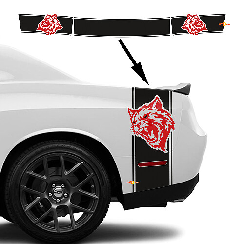 Wildcat-stijl zij- en achterbandstrepen vinyl decalset voor Dodge Challenger