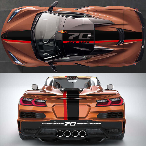 70e Jubileum Motorkap Dak Achterste Strepen Vinyl Decal Kit voor Chevrolet Corvette C8
