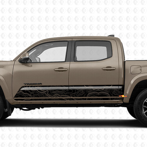 Topografische kaart Topo op Rocker Panel Side Vinyl Sticker Decal passend voor Toyota Tacoma 2016-2020 TRD
