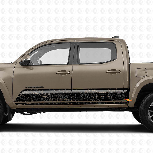 Topografische kaart dorpel zijstreep vinyl decal set voor Toyota Tacoma