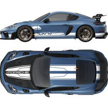 Dubbele motorkapdak, dak, achter- en zijstrepen Decal Sticker voor Porsche Cayman 718 GT4RS
 2