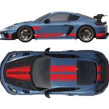 Dubbele motorkapdak, dak, achter- en zijstrepen Decal Sticker voor Porsche Cayman 718 GT4RS
 3