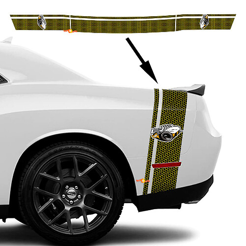 Rumble Bee-stijl honingraat motorkap-streep decalset voor Dodge Challenger
