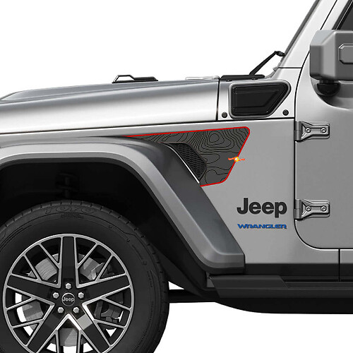 Topografische kaart stijl ventilatie spatbord vinyl sticker voor Jeep Wrangler