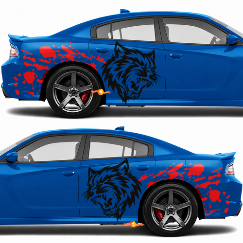 Custom Cat Head Red Blood Splash Pair Zijkant Achterspatbord Vinylsticker voor Dodge Challenger SRT, Hellcat