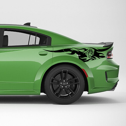 Wildcat Flames Achterachterzijstrip Vinyl Decal Kit voor Dodge Charger_1