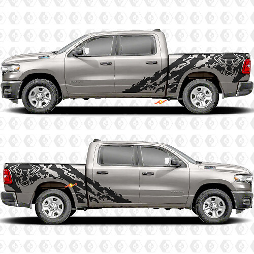 Side Doors Bedside Bull Splash Stickers Decals Graphics for Dodge RAM 1500
