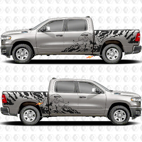 Side Doors Bedside Bull Splash Stickers Decals Graphics for Dodge RAM 1500 2500 3500 1