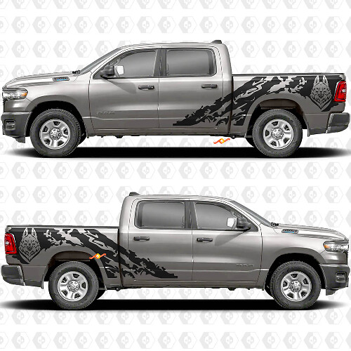 Wolf Mud Splash Bedside vinyl decal sticker voor Dodge Ram 1500