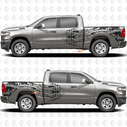 Spider- en Splash-zijkant vinylstickerset voor Dodge Ram 1500