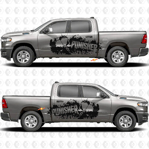 Punisher Skull Modderspatten Zijkant Vinyl Decal Sticker voor Dodge Ram 1500