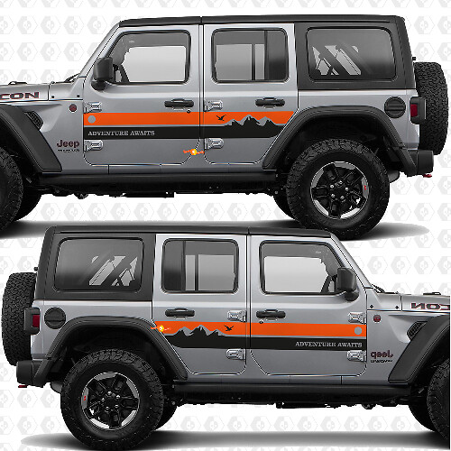 Mountains Side Doors Stripes with Custom Text Vinyl decal sticker fit Jeep Wrangler 1