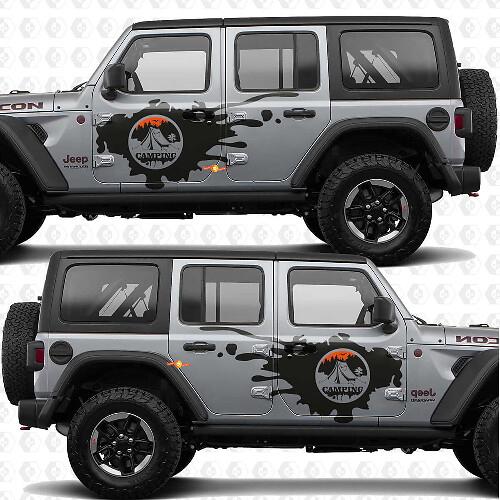 Camping Mountains Zijkantdeur Spat Vinyl Decal Kit voor Jeep Wrangler 4-Deurs
