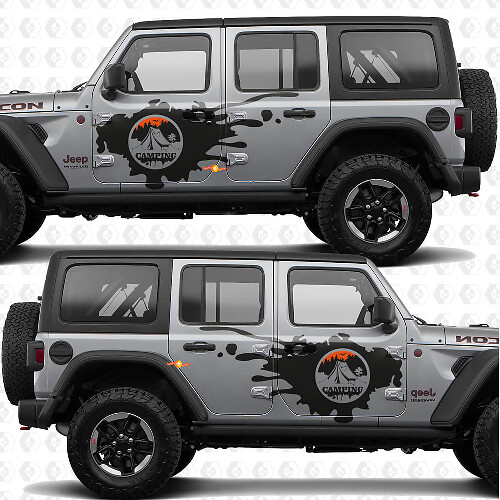 Bergen Natuur Kamperen Zijdeur Strepen Vinyl Sticker voor Jeep Wrangler
