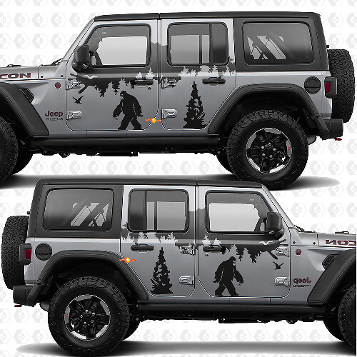 Bergen Natuur Yeti Sasquatch Zijdeuren Strepen Vinyl sticker passend voor Jeep Wrangler 1