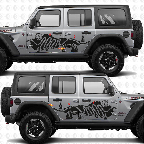 Trail Map Kompas Natuur Zijde Vinyl Decal Sticker voor Jeep Wrangler_1