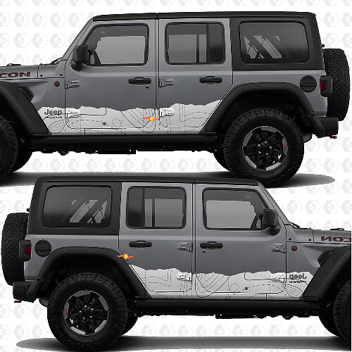 Topografische kaart zijdeur strepen vinyl decal sticker passend voor Jeep Wrangler 1