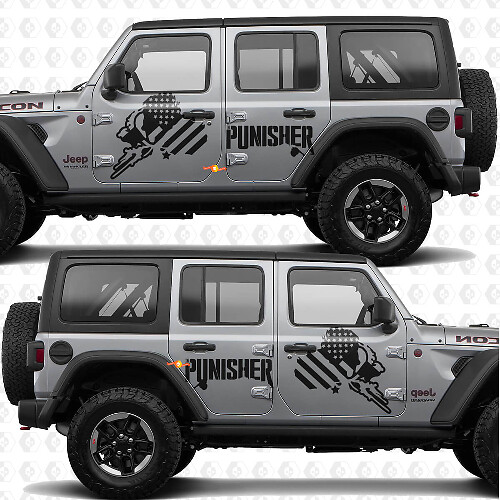 Punisher US-vlag zijkantdeuren strepen vinyl decal sticker passend voor Jeep Wrangler