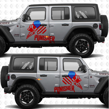 Punisher US-vlag zijkantdeuren strepen vinyl decal sticker passend voor Jeep Wrangler 3