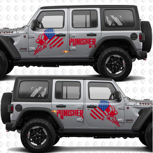 Punisher US-vlag zijkantdeuren strepen vinyl decal sticker passend voor Jeep Wrangler 4