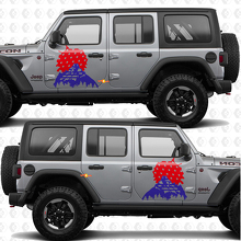 Mountains Zonsondergang VS Vlag Zijdeuren Strepen Vinyl sticker passend voor Jeep Wrangler 2