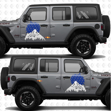 Mountains Zonsondergang VS Vlag Zijdeuren Strepen Vinyl sticker passend voor Jeep Wrangler 3