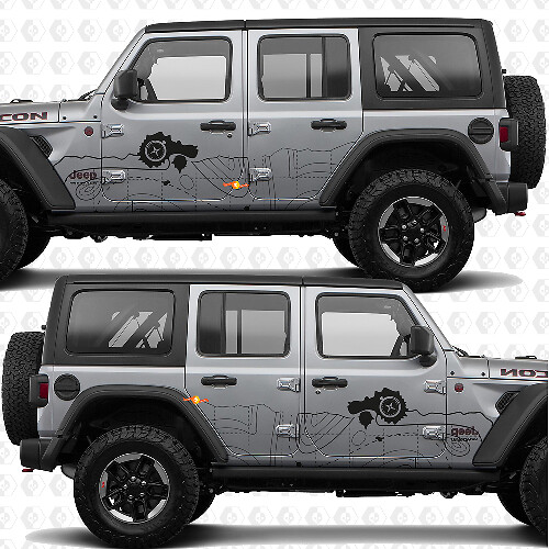 Topografische Kaart Kompas Zijdeuren Strepen Vinyl decal sticker passend voor Jeep Wrangler