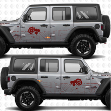 Topografische Kaart Kompas Zijdeuren Strepen Vinyl decal sticker passend voor Jeep Wrangler 2