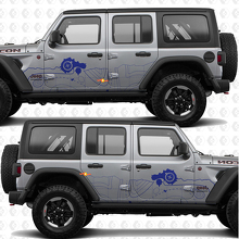 Topografische Kaart Kompas Zijdeuren Strepen Vinyl decal sticker passend voor Jeep Wrangler 3