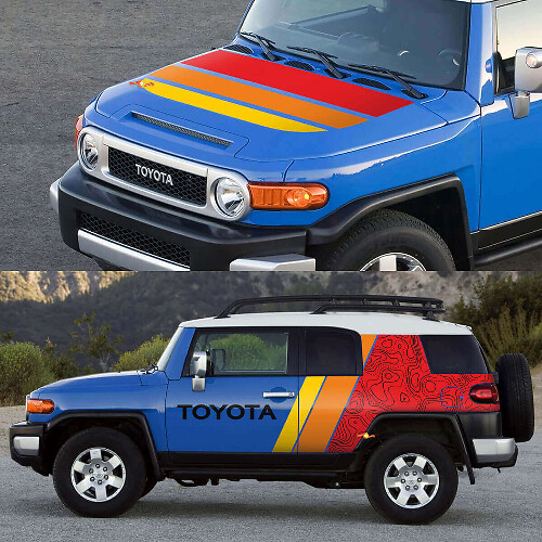 Retro topografische stijl strepen kap zijvinyl sticker voor Toyota FJ Cruiser