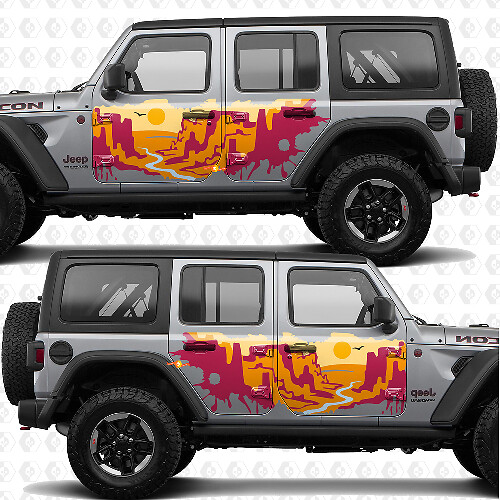 Sunset Desert Canyon Zijdeuren Strepen Vinyl decal sticker passend voor Jeep Wrangler