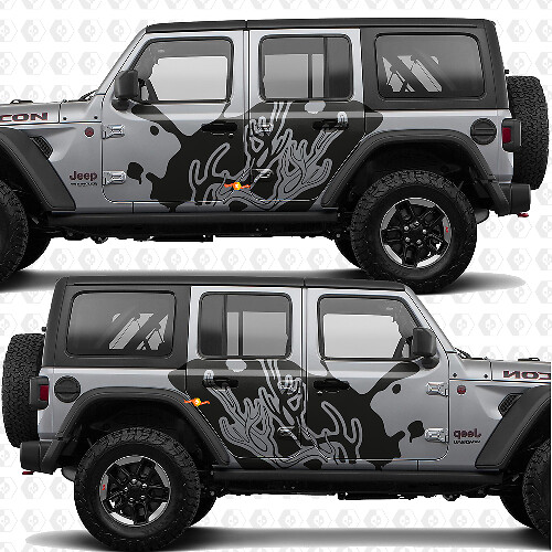Antlers silhouet splash zijdeuren vinyl decal sticker passend voor Jeep Wrangler 1