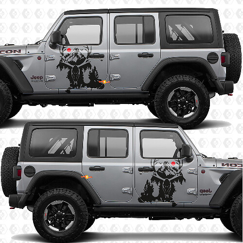 Deer Skull Mountains Splash Zijdeuren Vinyl decal sticker passend voor Jeep Wrangler 1